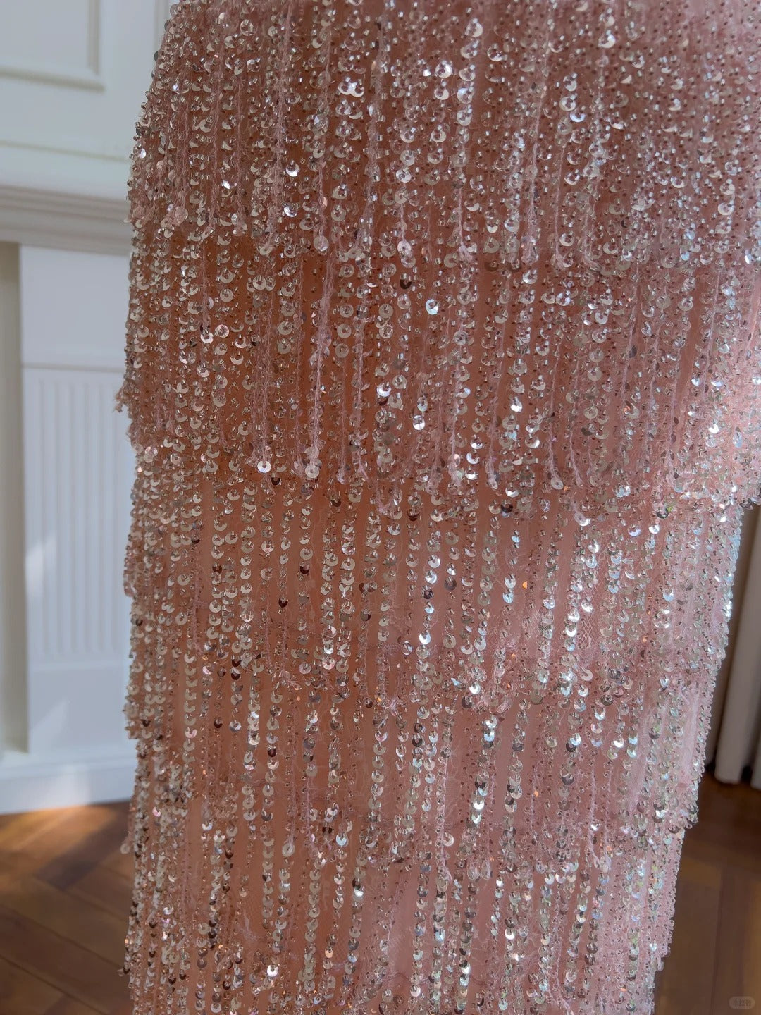 Gorgeous Pink Slim Square Neck 3D Flower Sequin Tassel Long Formal Prom Dress