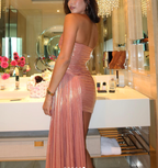 Gorgeous Pink Strapless Satin Pleated Homecoming Dresses Short Birthday Outfits Cocktail Dresses