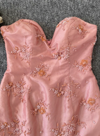 Gorgeous Princess Pink Mermaid Sweetheart Neck Embroidered Floral Satin Tulle Long Formal Prom Dress