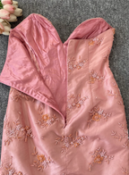 Gorgeous Princess Pink Mermaid Sweetheart Neck Embroidered Floral Satin Tulle Long Formal Prom Dress