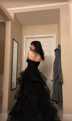 Princess A Line Sweetheart Neck Black Tiered Tulle Long Prom Dress Evening Dress