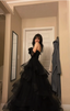 Princess A-Line Sweetheart Neck Black Tiered Tulle Prom Dresses Long Prom Dresses