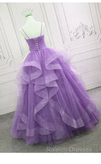 Gorgeous Purple Straps Layers Tulle V Neckline Long Prom Dress, Light Purple Prom Dresses