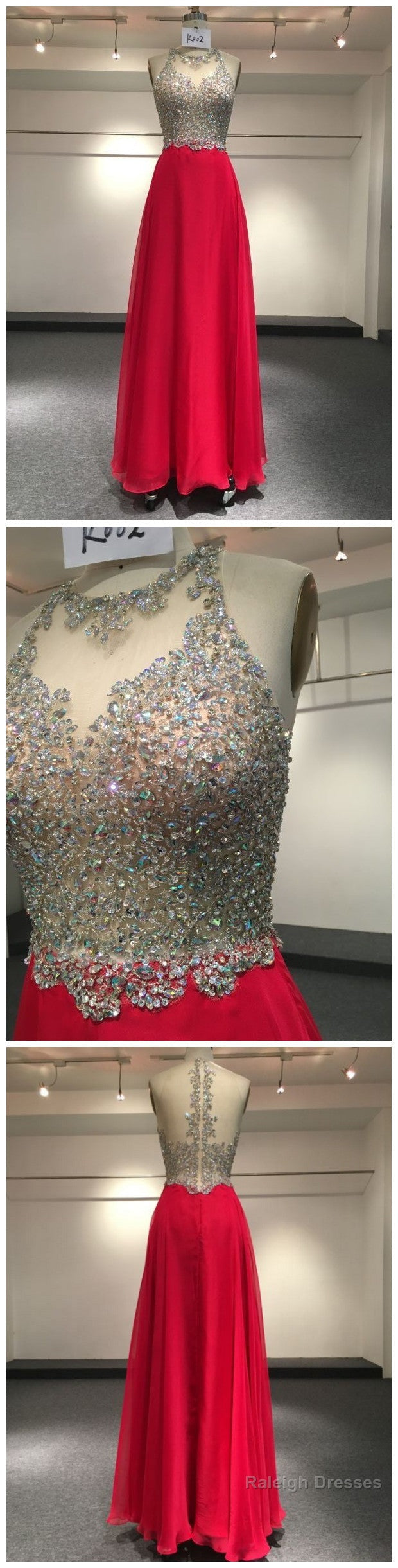 Gorgeous Real Sample Sleeveless O-Neck High Collar Crystals And Beadings Red Sexy Evening Prom Dress Main image