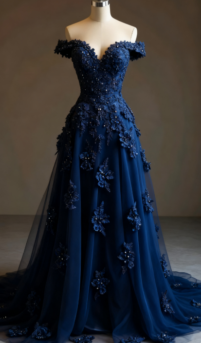 Gorgeous Red A-Line Off-The-Shoulder Tulle Beaded Prom Dresses Long Prom Applique Prom Dresses
