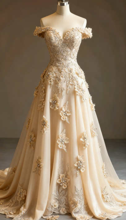 Gorgeous Red A-Line Off-The-Shoulder Tulle Beaded Prom Dresses Long Prom Applique Prom Dresses