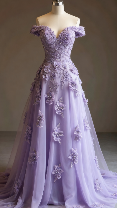 Gorgeous Red A-Line Off-The-Shoulder Tulle Beaded Prom Dresses Long Prom Applique Prom Dresses