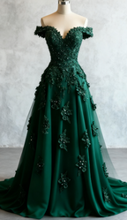 Gorgeous Red A-Line Off-The-Shoulder Tulle Beaded Prom Dresses Long Prom Applique Prom Dresses