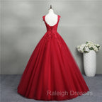 Gorgeous Red Ball Gowns Sweet 16 Gowns, Red Tulle with Lace Applique Prom Dresses