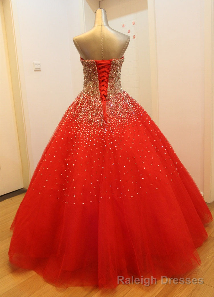 Gorgeous Red Long Tulle Gown, Sparkle Handmade Formal Dresses Main image