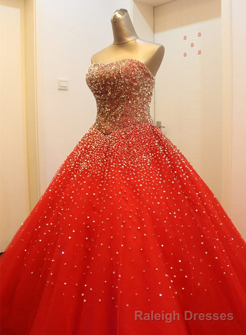 Gorgeous Red Long Tulle Gown, Sparkle Handmade Formal Dresses