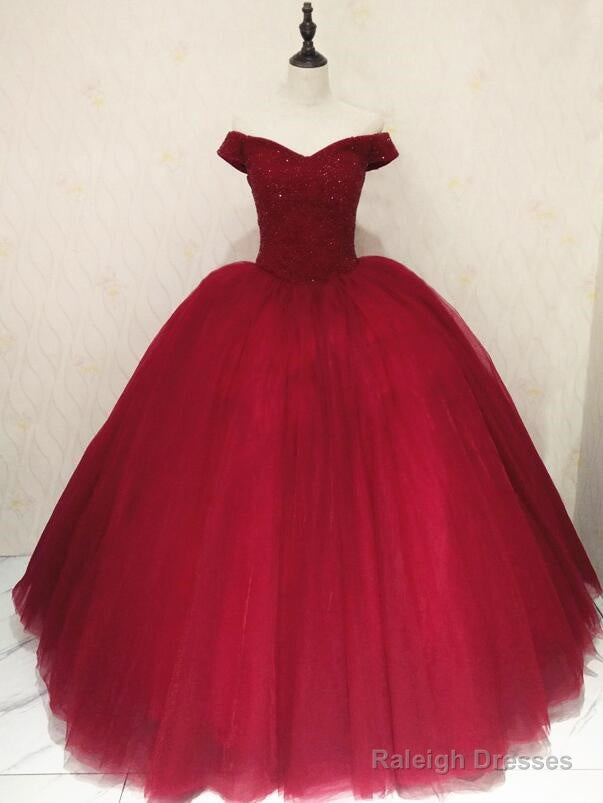 Gorgeous Red Off Shoulder Sparkle Sweet 16 Gown, Red Puffy Tulle Gown