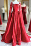 Gorgeous Red Satin Appliques Prom Dress,Formal A Line Party Evening Dress With Cape