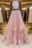 Gorgeous Round Neck Two Pieces Long Prom Dresses, 2 Pieces Formal Evening Dresses