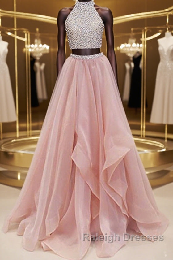 Gorgeous Round Neck Two Pieces Long Prom Dress 2 Pieces Prom Dress
