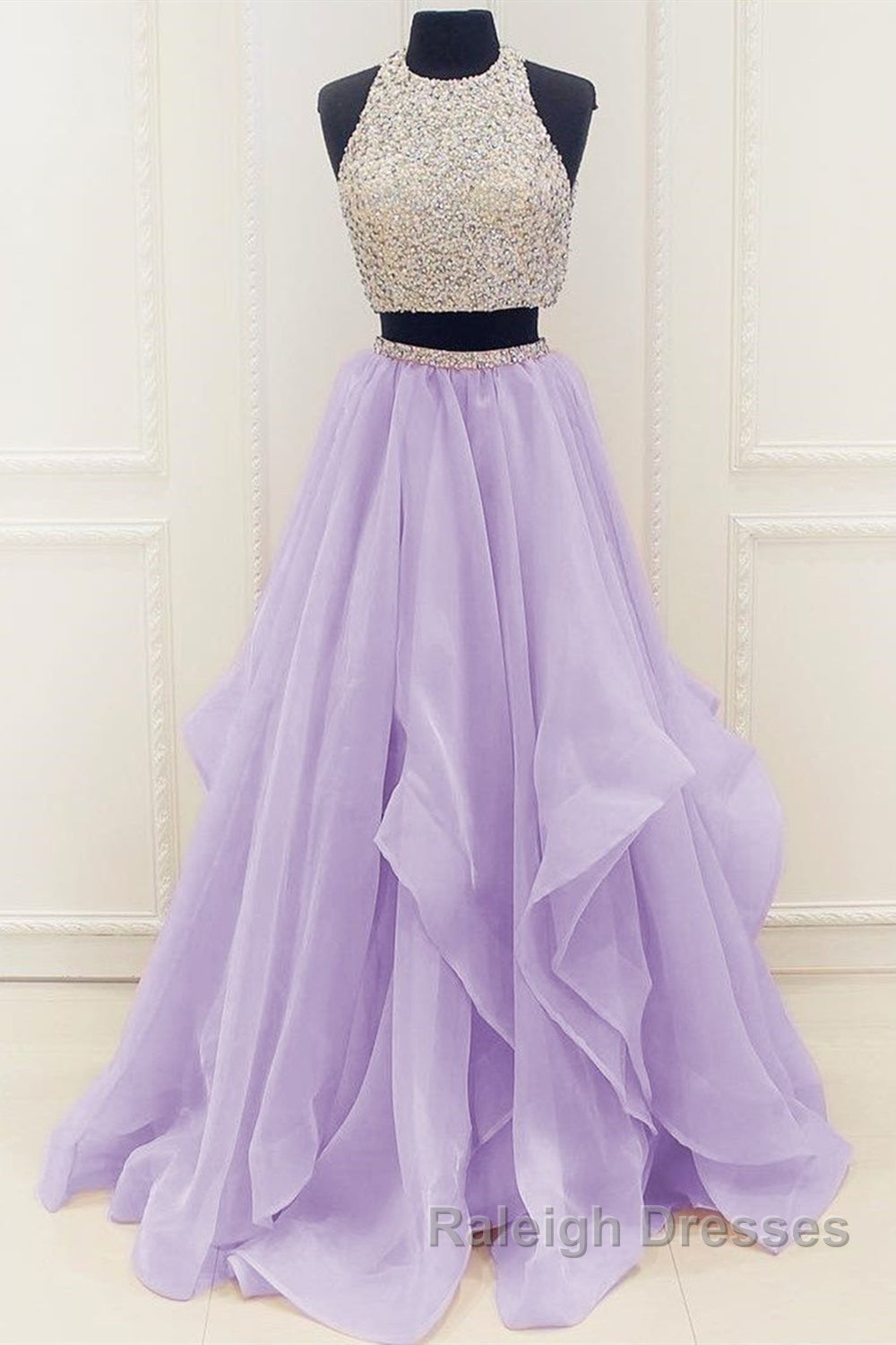 Gorgeous Round Neck Two Pieces Long Prom Dresses, 2 Pieces Formal Evening Dresses Secondary image