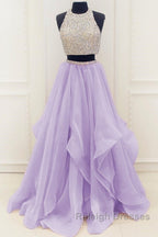 Gorgeous Round Neck Two Pieces Long Prom Dress 2 Pieces Prom Dress