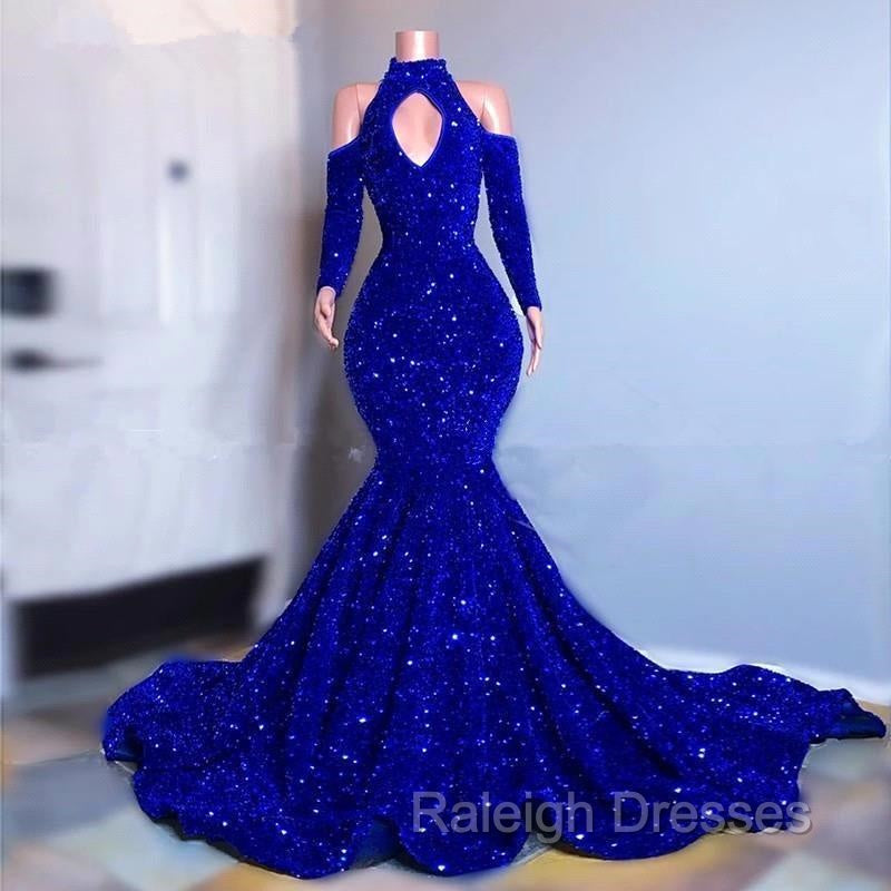 Gorgeous Royal Blue Long Sleeves Prom Dress Mermaid Long With Sequins Secondary image