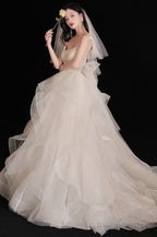 Gorgeous Ruffled BallGowns Tier Wedding Dresses With Spaghetti Straps
