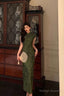 Gorgeous Sheath High Neckline Short Sleeves Green Date Night Dresses Prom Dress Long Birthday Outfits