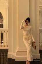 Gorgeous Sheath Long Sleeves Ivory Date Night Dresses Prom Dress Long Birthday Outfits