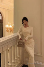 Gorgeous Sheath Long Sleeves Ivory Date Night Dresses Prom Dress Long Birthday Outfits