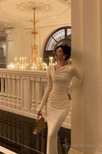 Gorgeous Sheath Long Sleeves Ivory Date Night Dresses Prom Dress Long Birthday Outfits