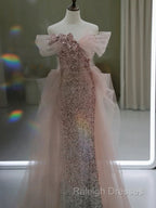 Gorgeous Sheath Off The Shoulder Pink Sequin Long Evening Dress Prom Dresses Birthday Outfits