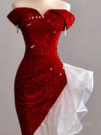 Gorgeous Sheath Off The Shoulder Sequin Red Evening Dress Prom Dresses Birthday Outfits