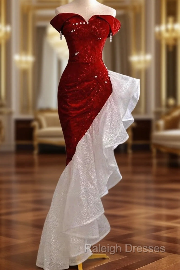 Gorgeous Sheath Off The Shoulder Sequin Red Evening Dress Prom Dresses Birthday Outfits Main image