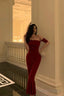 Gorgeous Sheath Off The Shoulder Short Sleeves Date Night Dresses Red Prom Dress Birthday Outfits