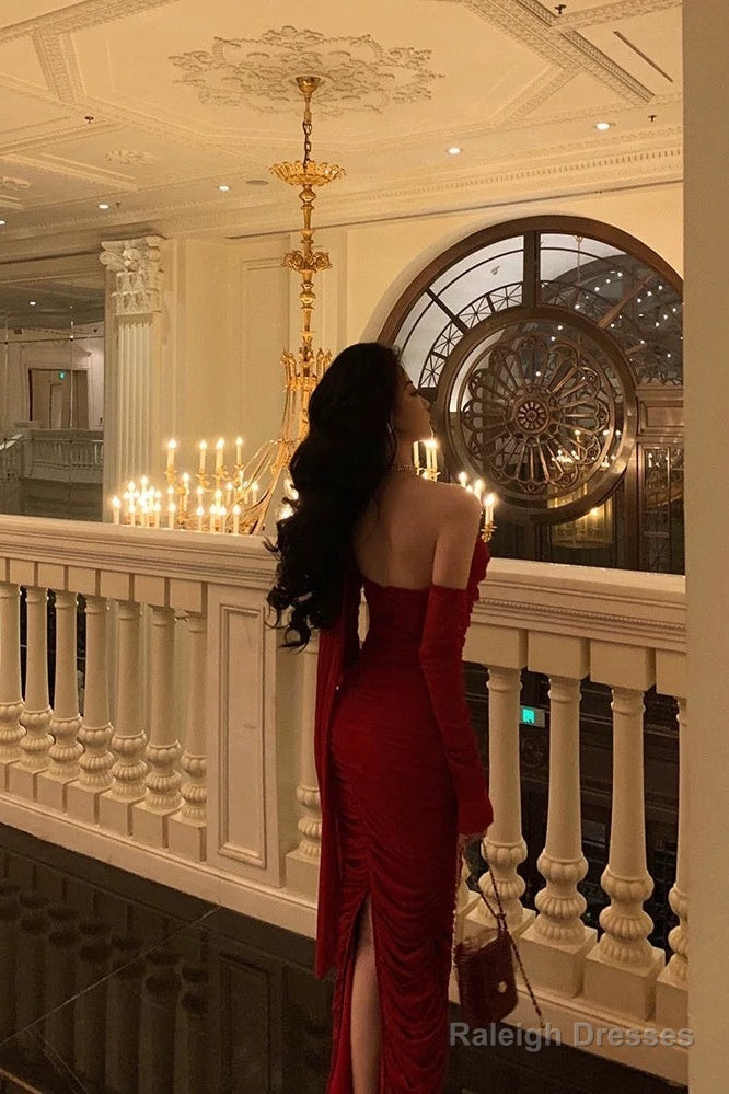 Gorgeous Sheath One Shoulder Sleeveless Date Night Dress Red Ruffle Prom Dresses Birthday Outfits