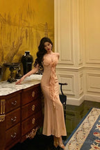 Gorgeous Sheath Spaghetti Straps Pink Chiffon Date Night Dress Prom Dresses Birthday Outfits