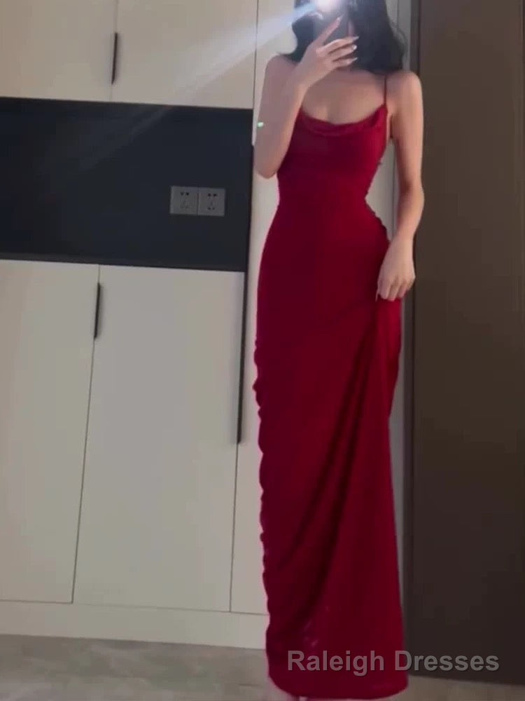 Gorgeous Sheath Spaghetti Straps Red Long Evening Dress Prom Dresses Birthday Outfits