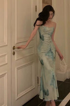 Gorgeous Sheath Spaghetti Straps Sage Green Date Night Dress Prom Dresses Birthday Outfit