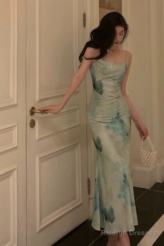 Gorgeous Sheath Spaghetti Straps Sage Green Date Night Dress Prom Dresses Birthday Outfit