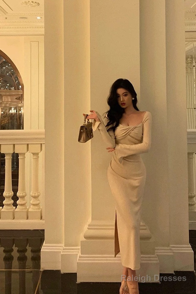 Gorgeous Sheath Square Neckline Long Sleeves Date Night Dress Prom Dresses Birthday Outfits