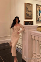 Gorgeous Sheath Square Neckline Long Sleeves Date Night Dress Prom Dresses Birthday Outfits