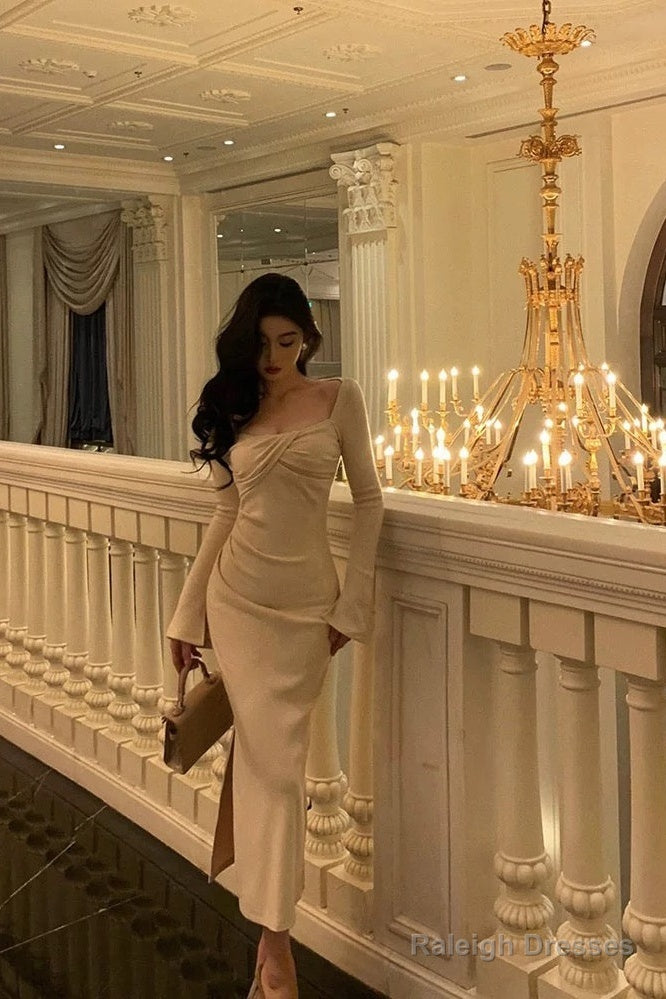 Gorgeous Sheath Square Neckline Long Sleeves Date Night Dress Prom Dresses Birthday Outfits Main image