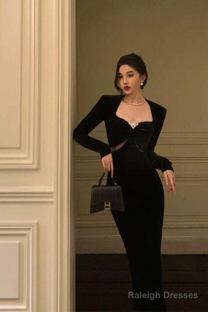 Gorgeous Sheath Strapless Long Sleeves Black Date Night Dresses Prom Dress Birthday Outfit