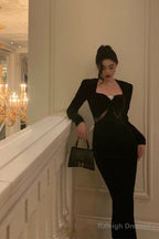 Gorgeous Sheath Strapless Long Sleeves Black Date Night Dresses Prom Dress Birthday Outfit