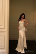 Gorgeous Sheath Strapless White Date Night Dresses Prom Dress Long Birthday Outfits