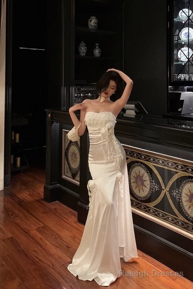 Gorgeous Sheath Strapless White Date Night Dresses Prom Dress Long Birthday Outfits