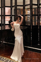 Gorgeous Sheath Strapless White Date Night Dresses Prom Dress Long Birthday Outfits