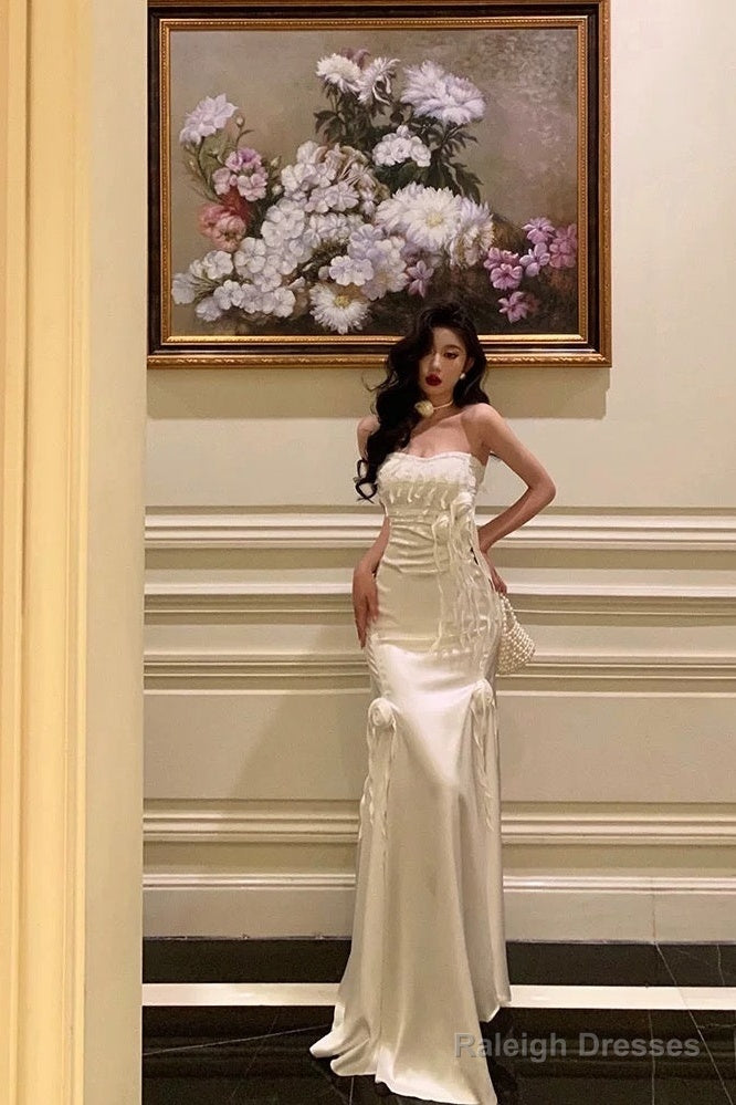 Gorgeous Sheath Strapless White Date Night Dresses Prom Dress Long Birthday Outfits