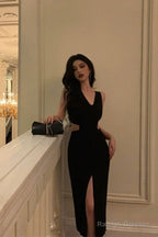 Gorgeous Sheath V Neckline Date Night Dress Black Prom Dresses Party Dress Birthday Outfits