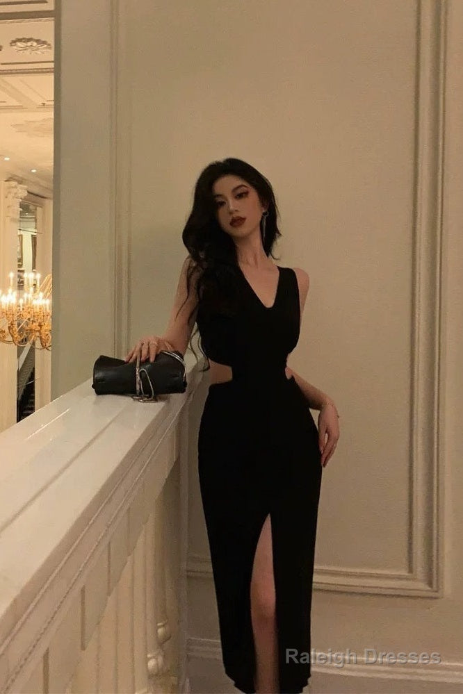 Gorgeous Sheath V Neckline Date Night Dress Black Prom Dresses Party Dress Birthday Outfits