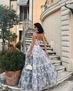Elegant Floral Print Chiffon Prom Dress Long Prom Dress