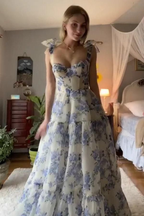 Elegant Floral Print Chiffon Prom Dress Long Prom Dress