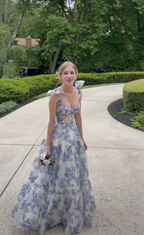 Elegant Floral Print Chiffon Prom Dress Long Prom Dress